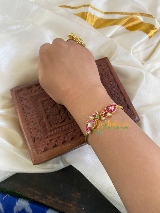 Peacock Precious Kundan Jadau Kada Bangle-Pink White-J690