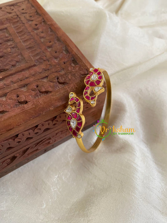 Peacock Precious Kundan Jadau Kada Bangle-Pink White-J690