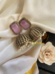 Premium Pink Victorian Diamond Jhumkas-VV241