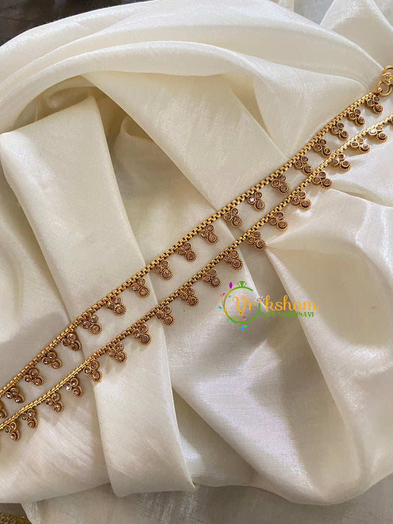 Elegant Gold Look Alike Thin Anklets-3 Dots-White-G3899