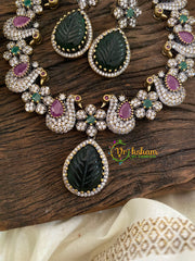 Pink green Victorian Diamond Pendant Short Neckpiece -VV857