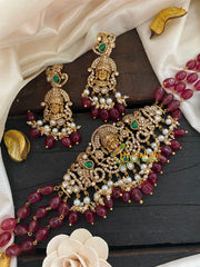 Victorian Diamond High Neck Choker-Vishnu-Maroon Bead-VV256