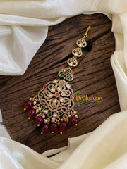 Victorian Diamond Maang Tikka-Red Bead-VV1026