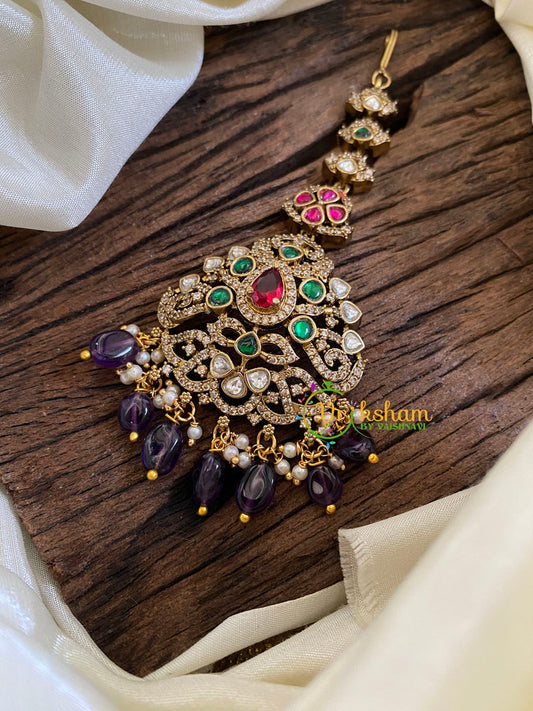 Victorian Diamond Maang Tikka-Purple Bead-VV1017