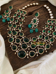 Layered Emerald Victorian Diamond Neckpiece - Mid Length-VV891