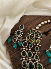 Layered Emerald Victorian Diamond Neckpiece - Mid Length-VV891