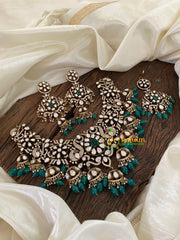 Green Bead Victorian Diamond Choker Short Neckpiece -VV849