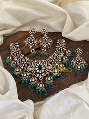 Green Bead Victorian Diamond Choker Short Neckpiece -VV849
