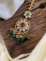 Victorian Diamond Maang Tikka-Green Bead-VV1013