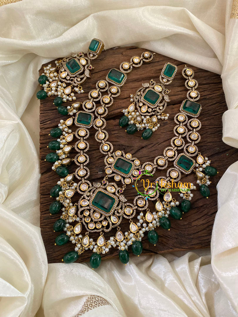 Layered Emerald Victorian Diamond Long Neckpiece -VV890