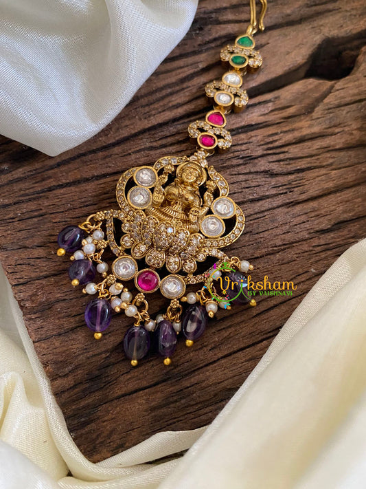 Victorian Diamond Lakshmi Maang Tikka-Purple Bead-VV1020