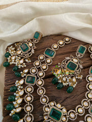 Layered Emerald Victorian Diamond Long Neckpiece -VV890