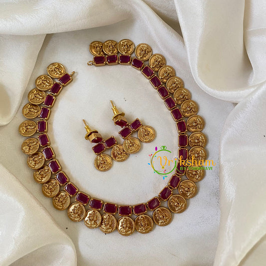 Premium Lakshmi Kaasumala Short Neckpiece -Red-G6430