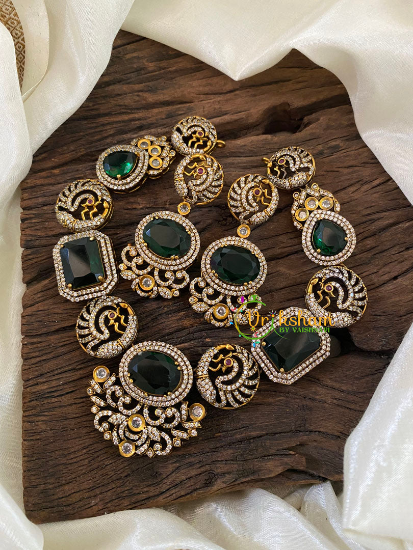 Emerald Green Victorian Diamond Short Neckpiece -VV835