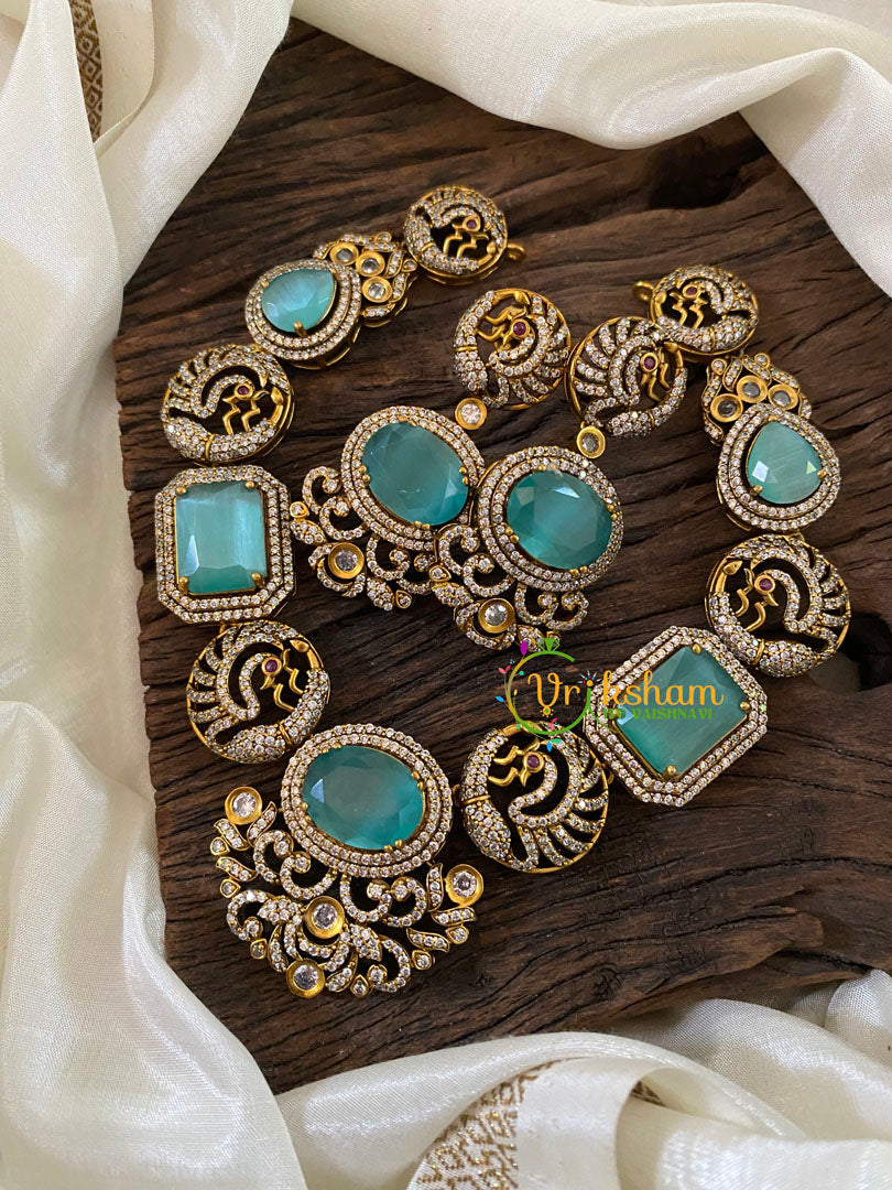 Sea Blue Green Victorian Diamond Short Neckpiece -VV834