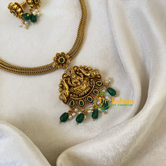 Lakshmi Pendant Short Neckpiece -Green Bead-G6476