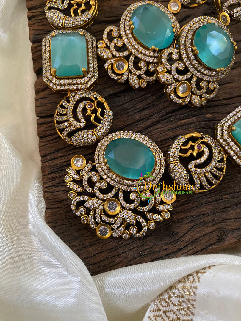 Sea Blue Green Victorian Diamond Short Neckpiece -VV834