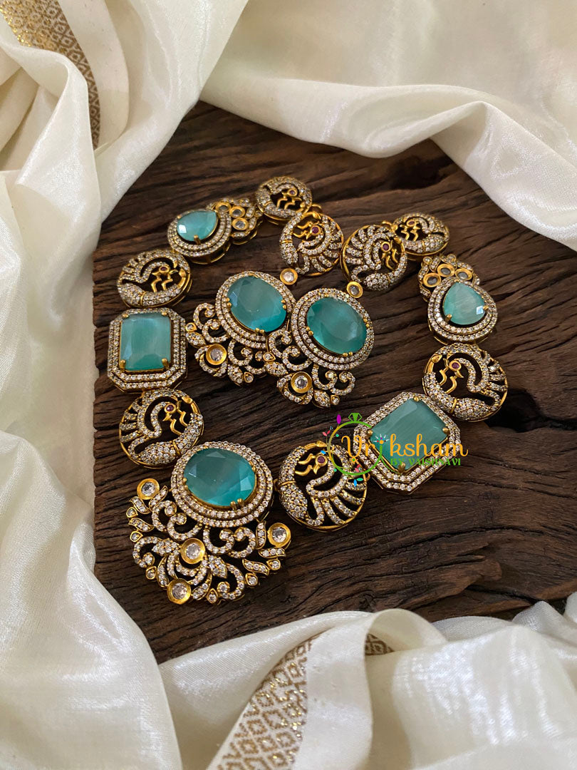 Sea Blue Green Victorian Diamond Short Neckpiece -VV834
