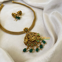 Lakshmi Pendant Short Neckpiece -Green Bead-G6476