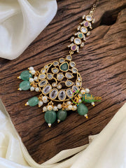 Victorian Diamond Maang Tikka-Pastel Green Bead-VV1009