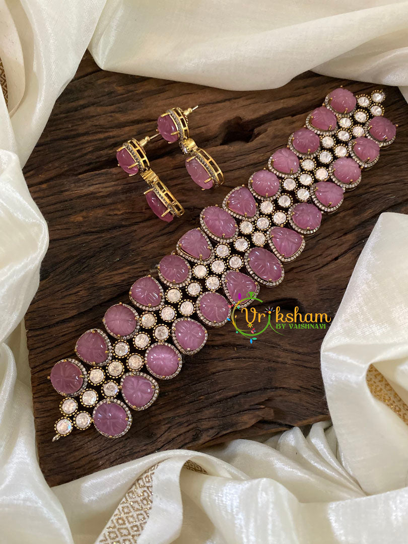 Light Pink Victorian Diamond High Neck Choker-VV846