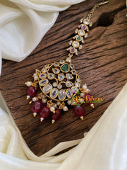 Victorian Diamond Maang Tikka-Red Bead-VV1030