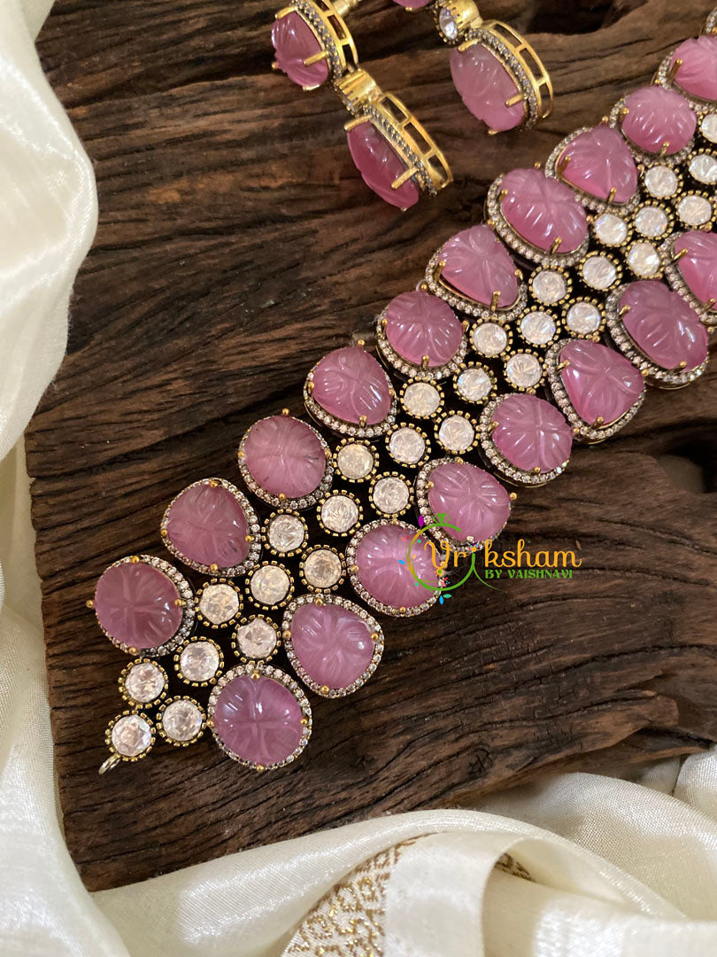 Light Pink Victorian Diamond High Neck Choker-VV846