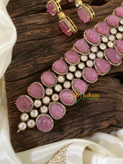 Light Pink Victorian Diamond High Neck Choker-VV846