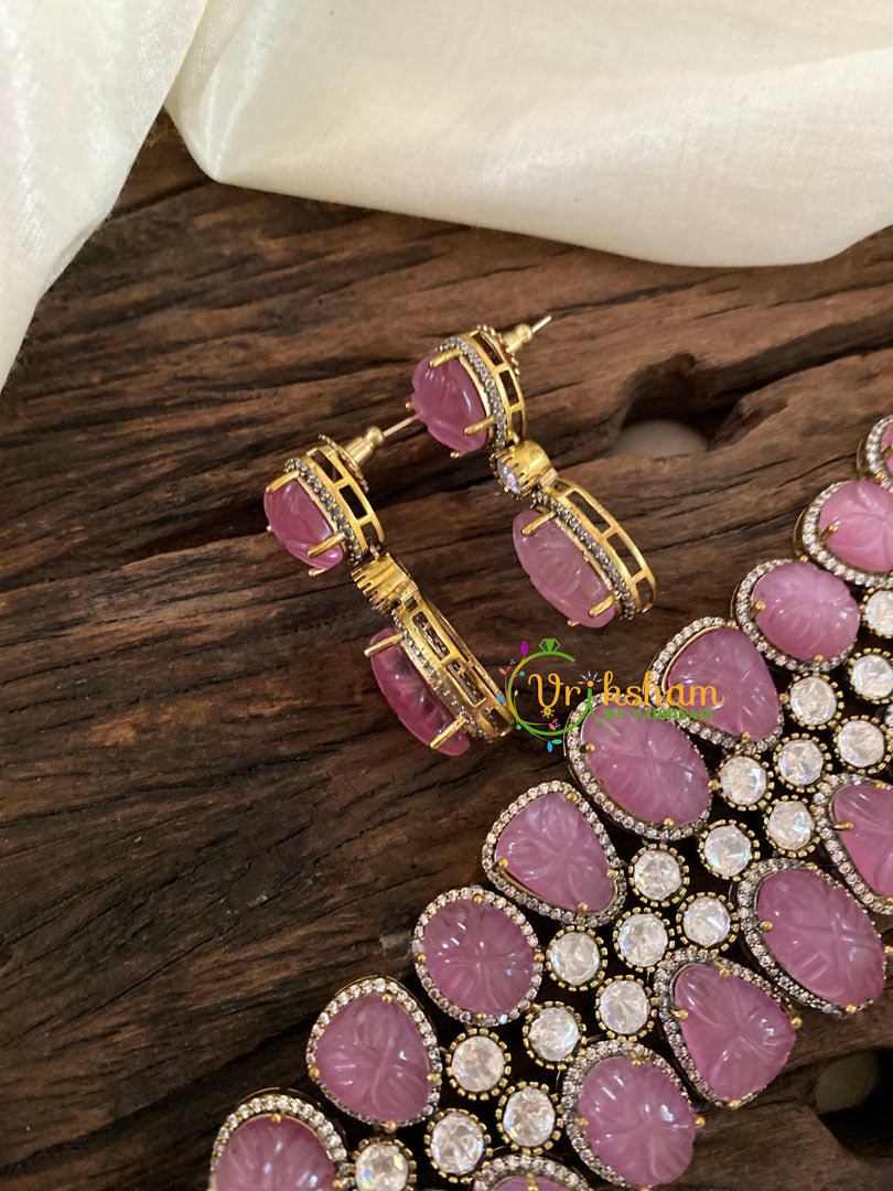 Light Pink Victorian Diamond High Neck Choker-VV846