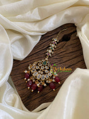 Victorian Diamond Maang Tikka-Red Bead-VV1030