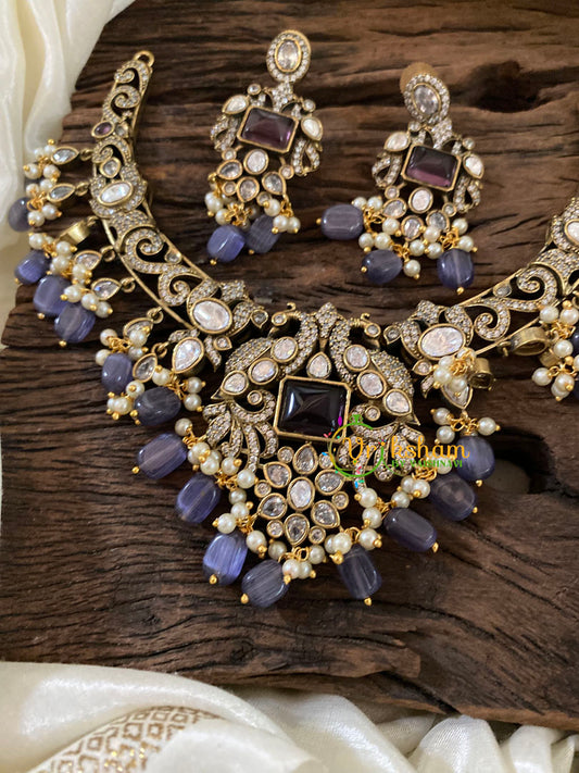 Purple Bead Victorian Diamond Choker Short Neckpiece -VV848