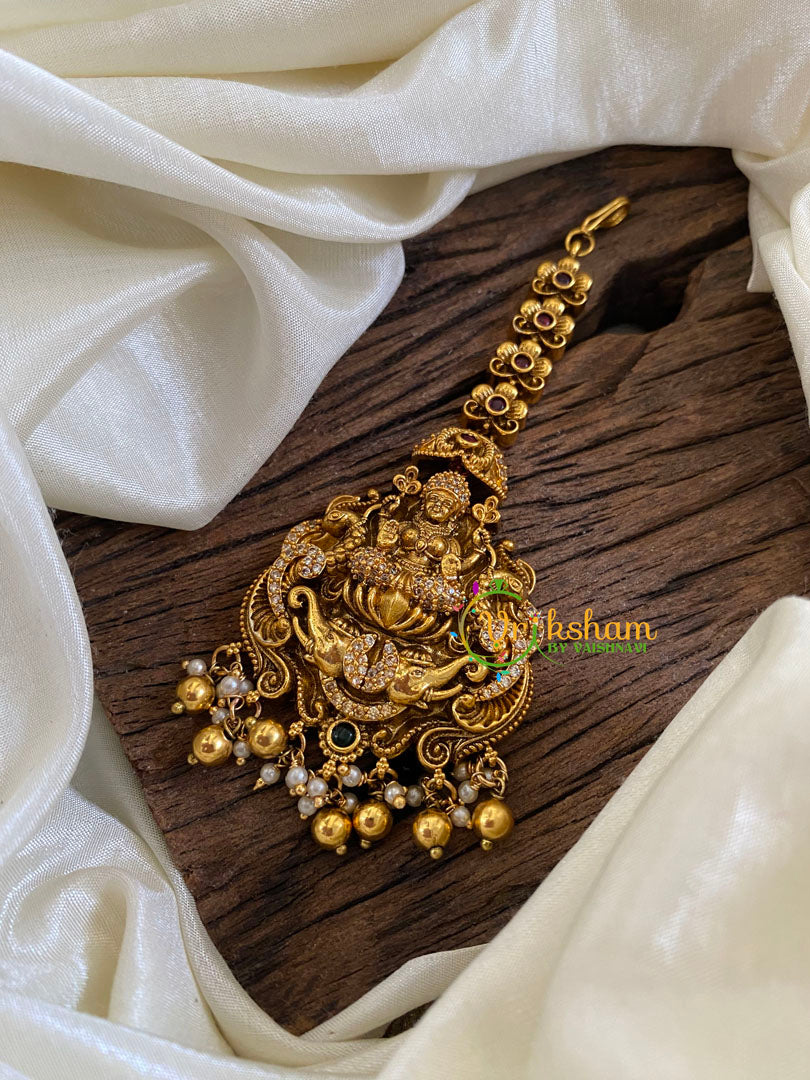 Premium AD Stone Maang Tikka -Lakshmi Tikka-Gold Bead-G10104