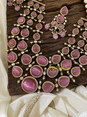 Pastel Pink Layered Victorian Diamond Neckpiece - Mid Length -VV892