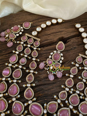 Pastel Pink Layered Victorian Diamond Neckpiece - Mid Length -VV892