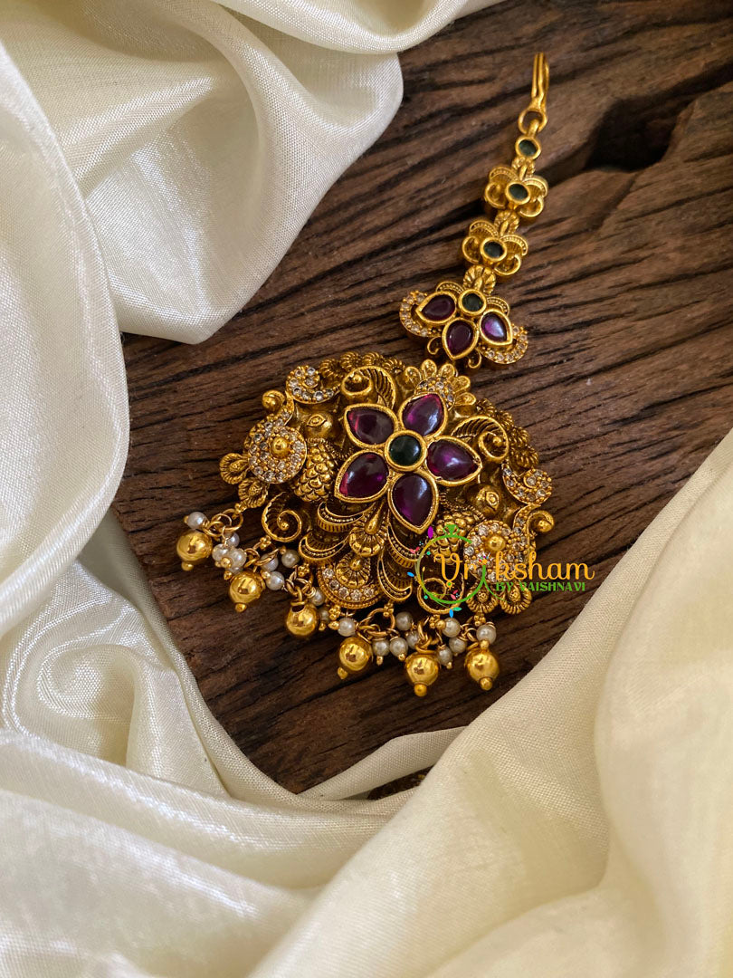 Premium AD Stone Maang Tikka -Gold Bead -G10106