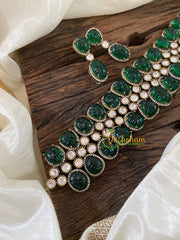 Emerald Green Victorian Diamond High Neck Choker-VV845