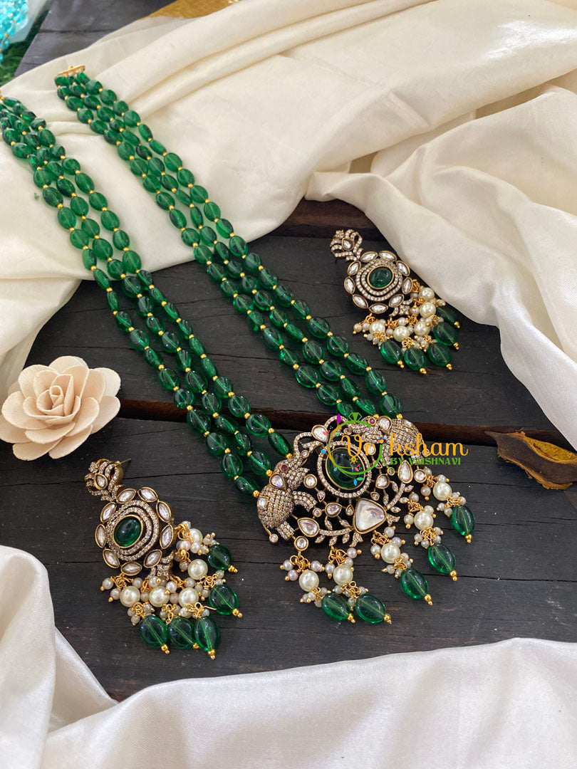 Green Bead Victorian Diamond Neckpiece-Elephants-VV331