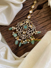 Victorian Diamond Maang Tikka-Pastel Green Bead-VV1010