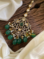 Victorian Diamond Maang Tikka-Green Bead-VV1015