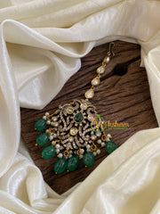 Victorian Diamond Maang Tikka-Green Bead-VV1015