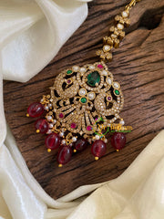 Victorian Diamond Maang Tikka-Red Bead-VV1031