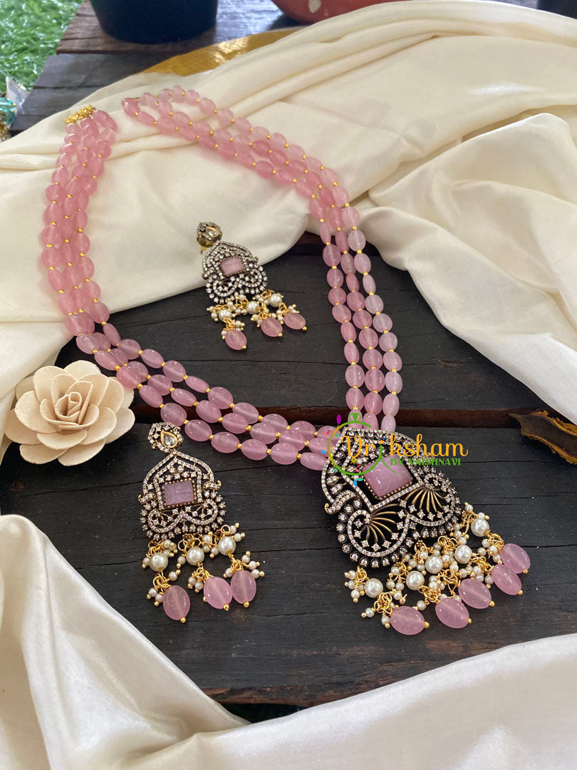 Baby Pink Bead Victorian Diamond Neckpiece-VV06