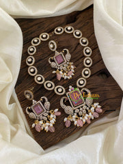 Light Pink Victorian Diamond Pendant Short Neckpiece -VV869