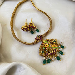 Lakshmi Pendant Short neckpiece-Green Bead  -G6465
