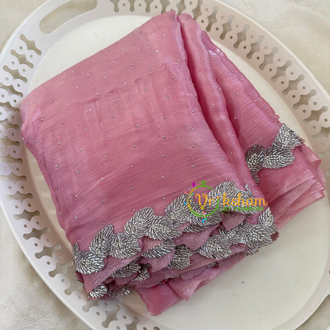 Rose Pink Fancy Organza Saree-Jhanvi Kapoor Saree-VS3509