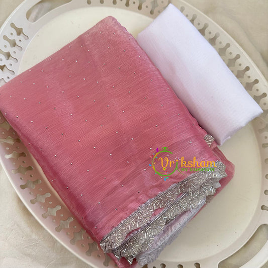 Bud Rose Pink Fancy Organza Saree-Jhanvi Kapoor Saree-VS3511