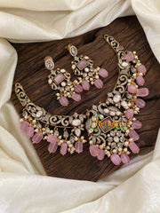 Pink Bead Victorian Diamond Choker Short Neckpiece -VV851