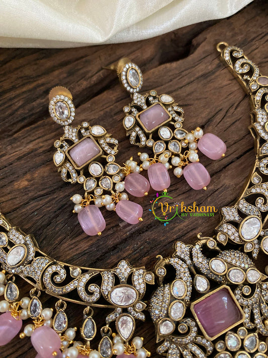 Pink Bead Victorian Diamond Choker Short Neckpiece -VV851