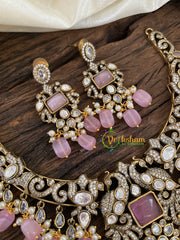 Pink Bead Victorian Diamond Choker Short Neckpiece -VV851