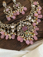 Pink Bead Victorian Diamond Choker Short Neckpiece -VV851